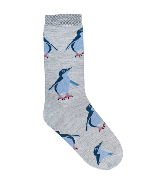 New Zealand made merino socks featuring little blue penguin design – sustainable, warm gift socks for wildlife lovers